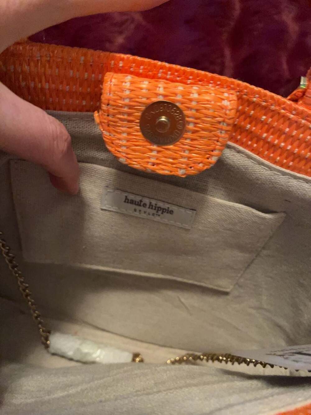 Haute Hippie Style Orange Woven Straw Floral Tote Bag A470 - Picture 9 of 10